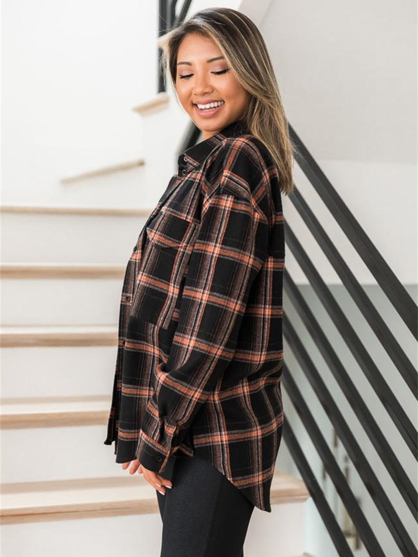 Plaid Print Drop Shoulder Blouse Sai Feel