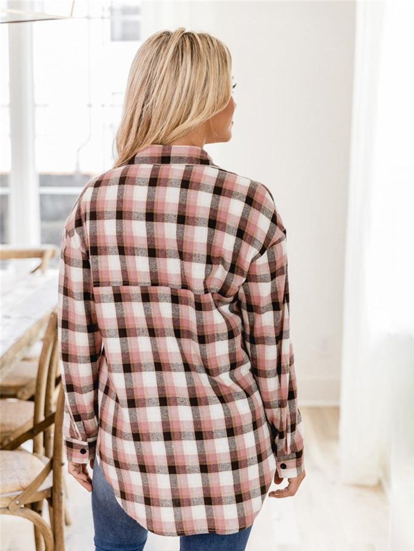 Plaid Print Drop Shoulder Blouse Sai Feel