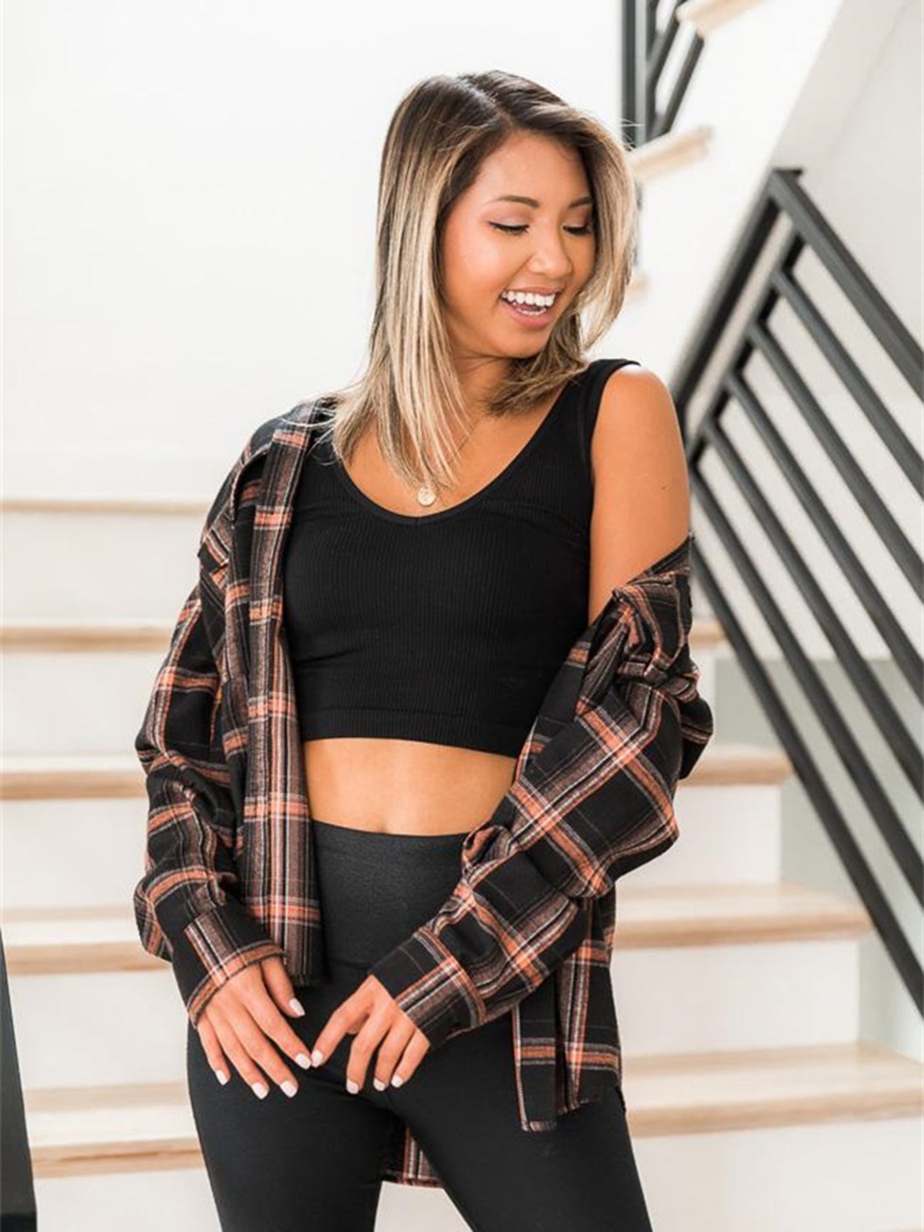 Plaid Print Drop Shoulder Blouse Sai Feel