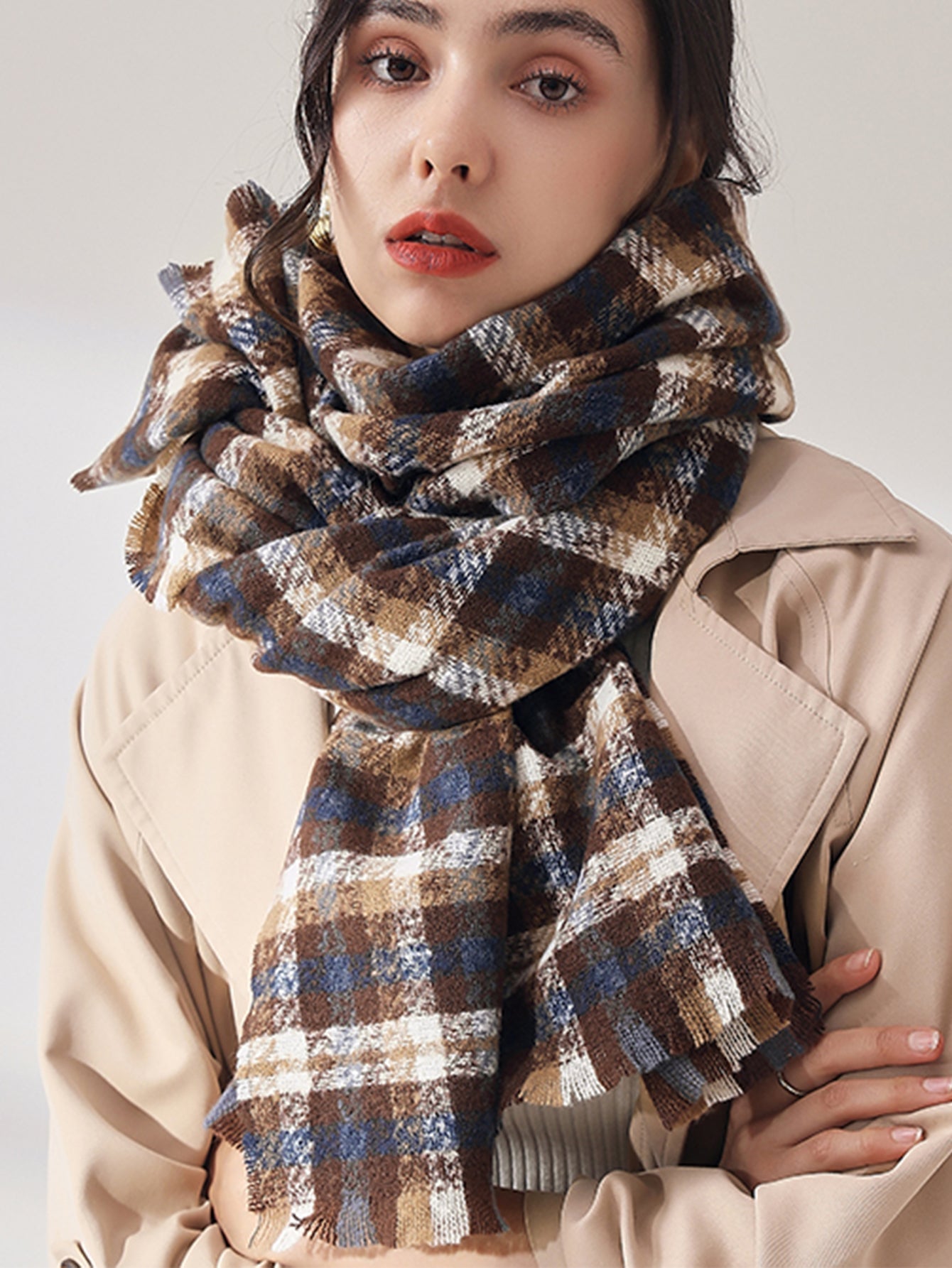 Plaid Raw Hem Scarf Sai Feel