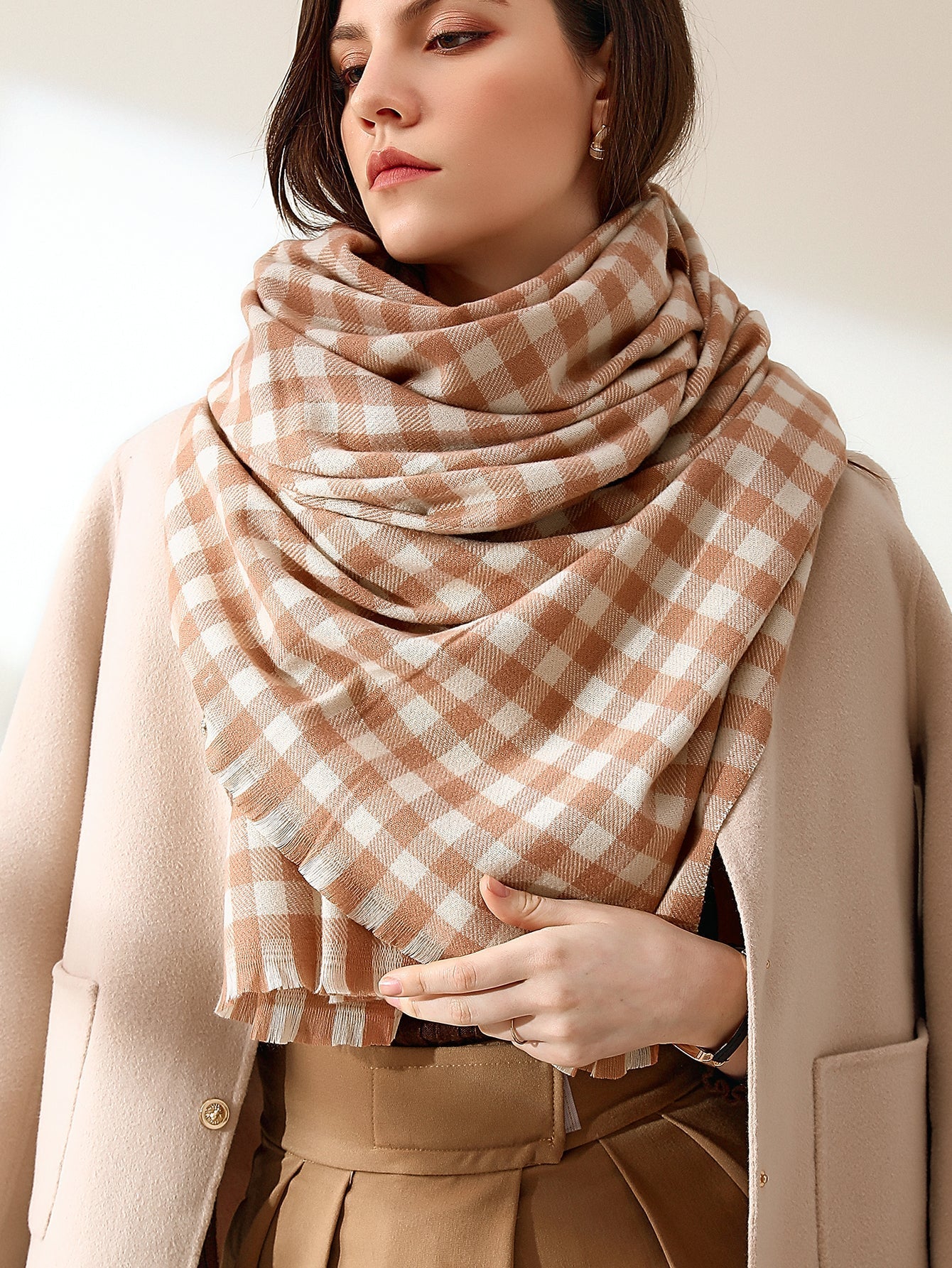 Plaid Raw Hem Scarf Sai Feel