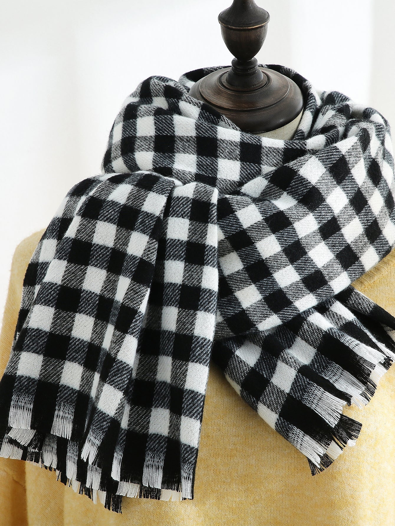 Plaid Raw Hem Scarf Sai Feel