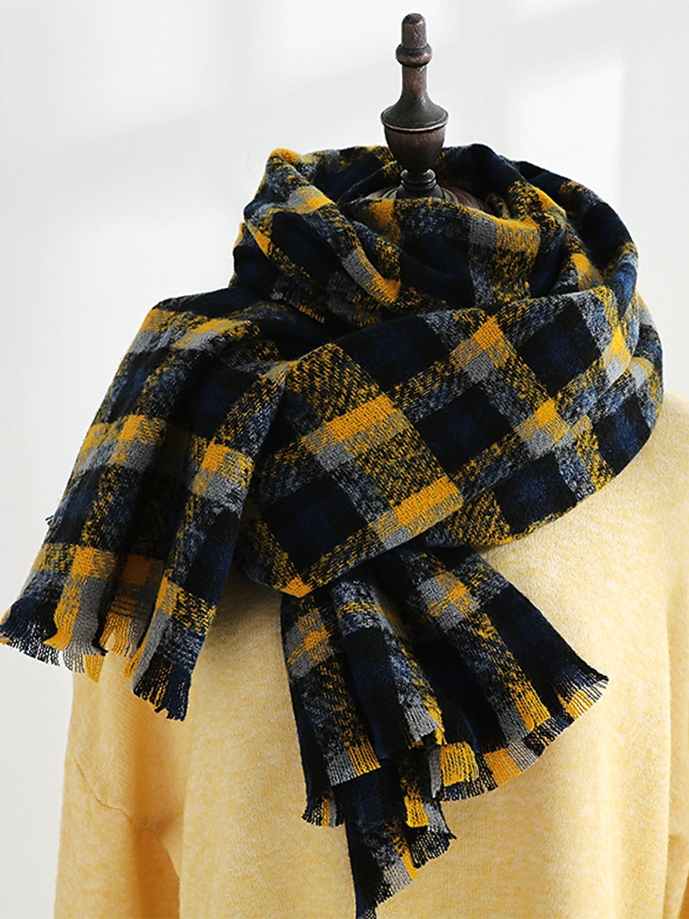 Plaid Raw Hem Scarf Sai Feel