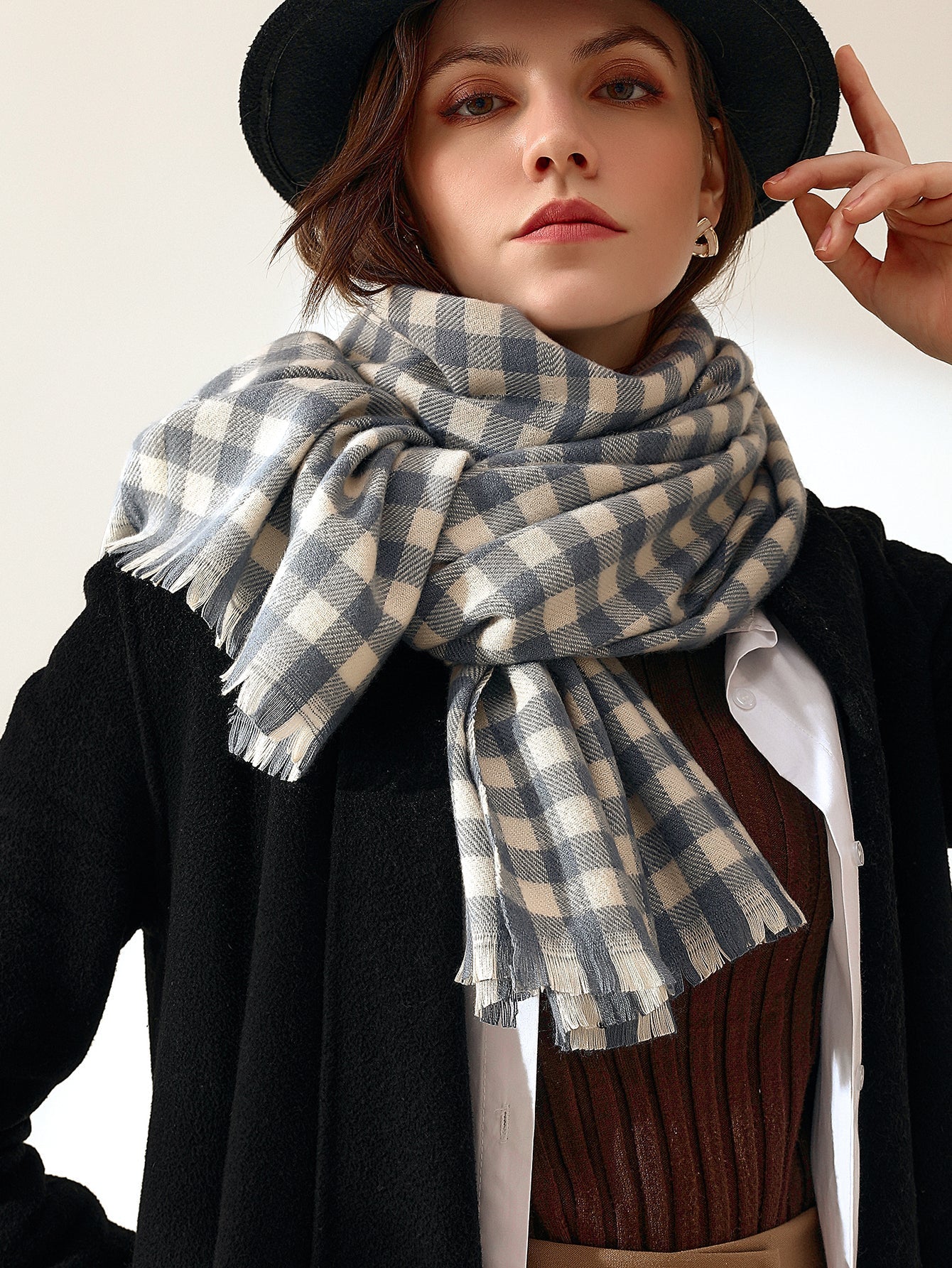 Plaid Raw Hem Scarf Sai Feel