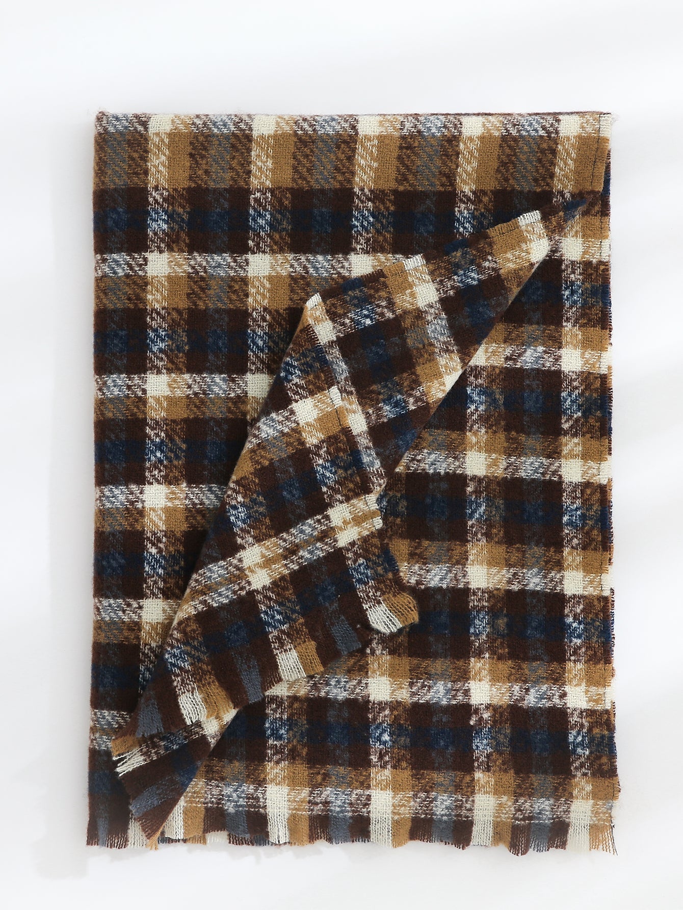 Plaid Raw Hem Scarf Sai Feel