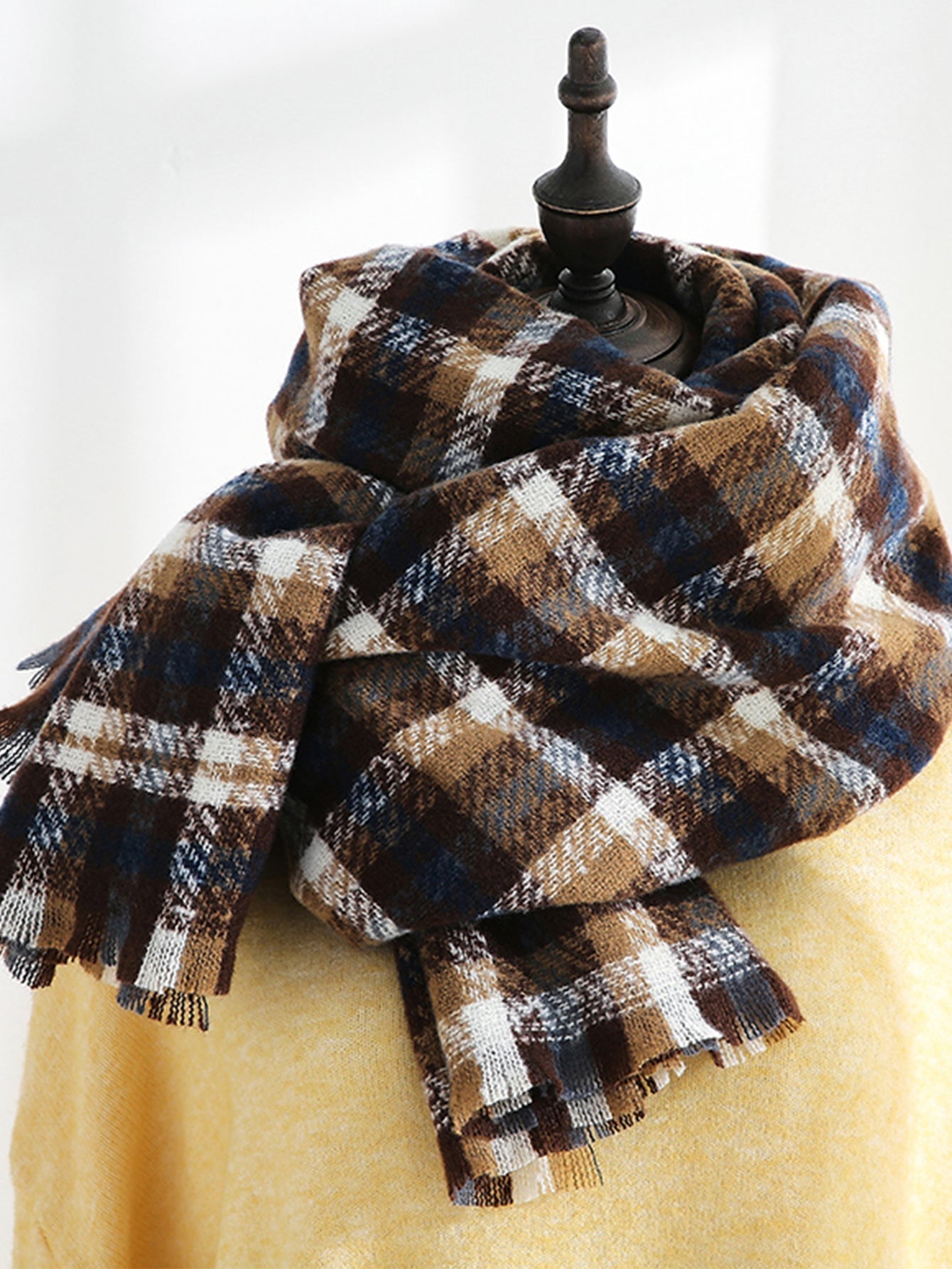 Plaid Raw Hem Scarf Sai Feel