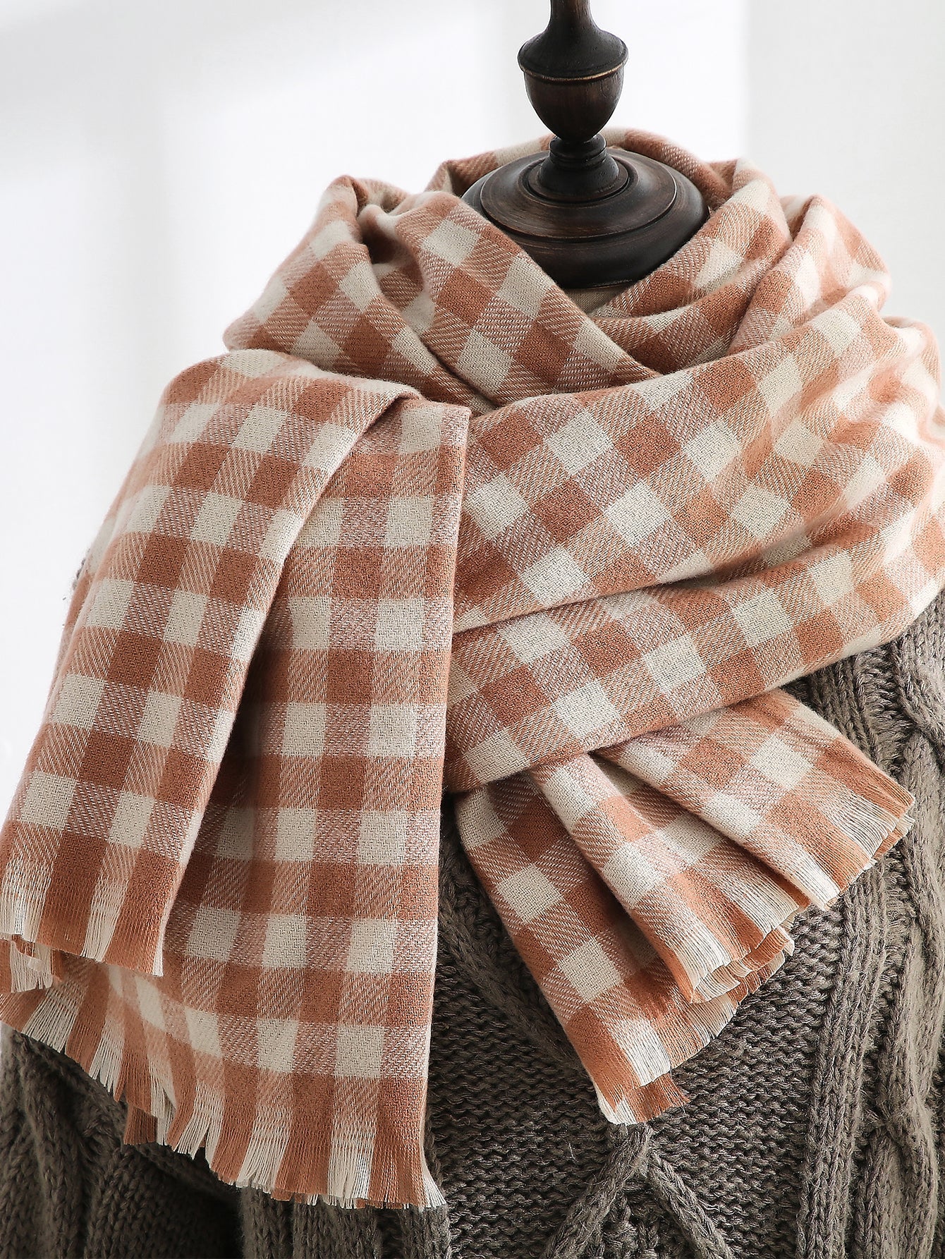 Plaid Raw Hem Scarf Sai Feel