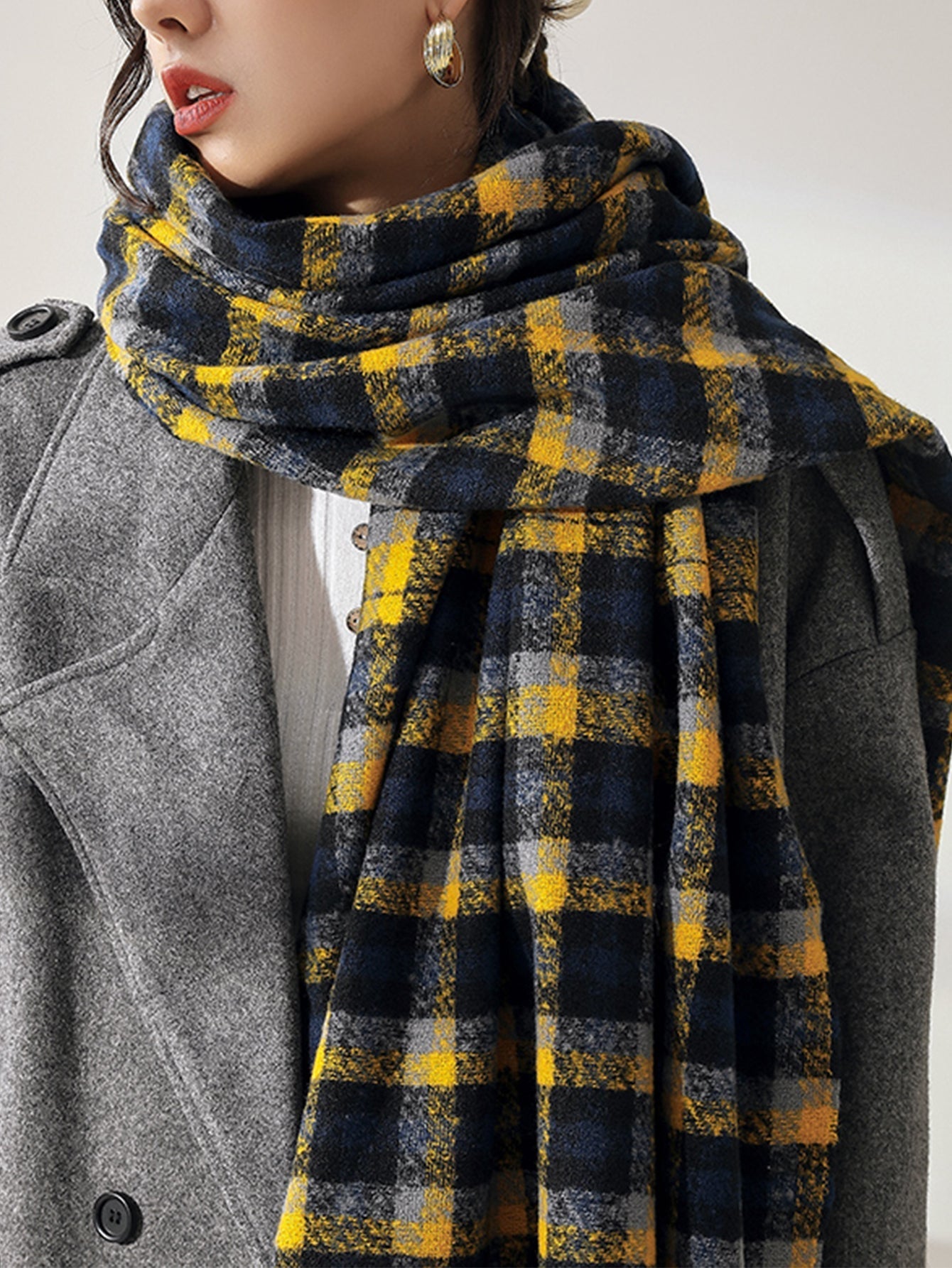 Plaid Raw Hem Scarf Sai Feel