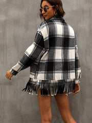 Plaid Tassel Bottom Detail Overshirt Coat Sai Feel