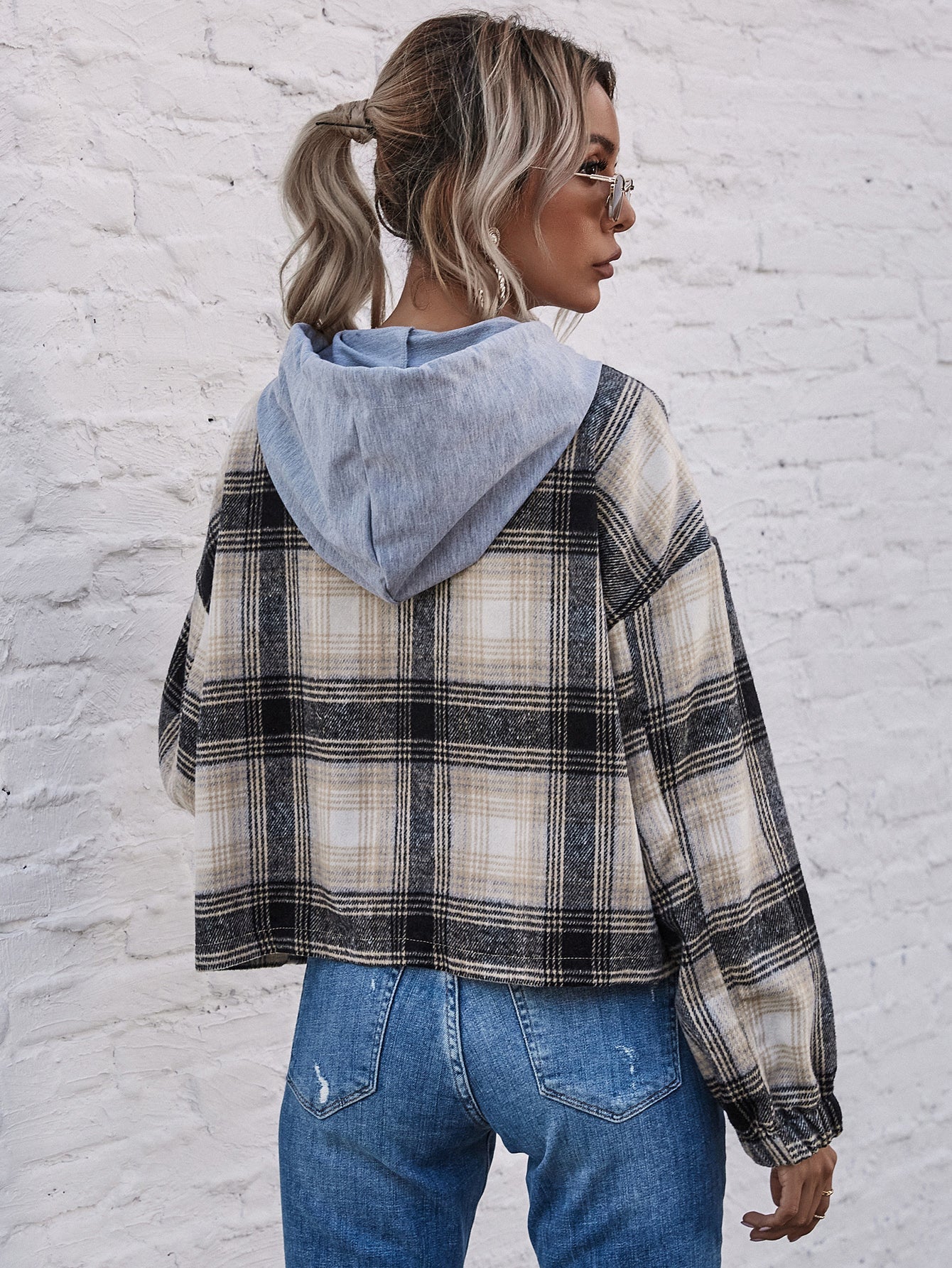 Plaid Zipper Up Hoodie Coat Sai Feel