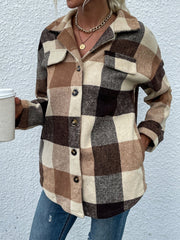 Plaid drop long sleeve coat Sai Feel