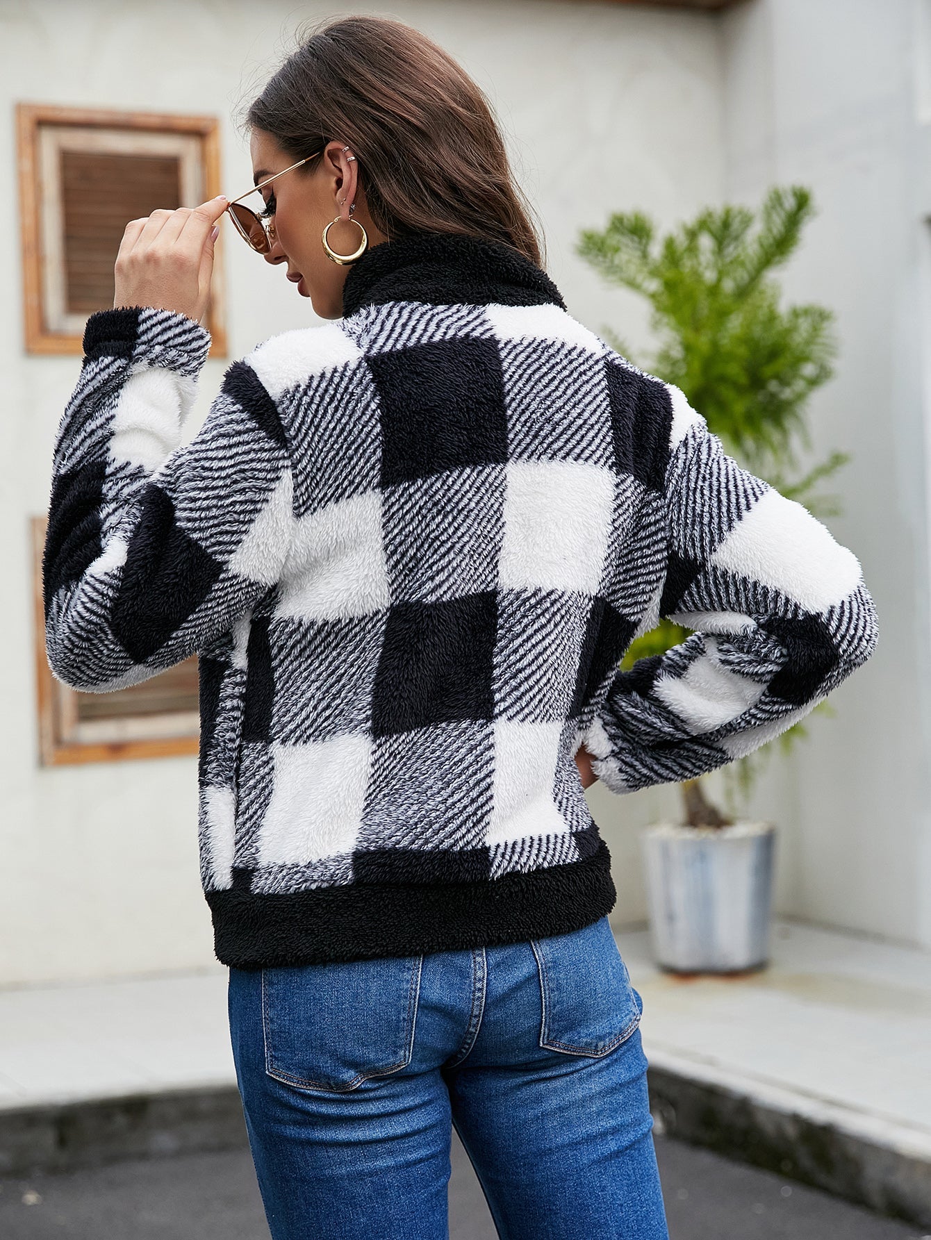 Plaid drop long-sleeved jacket Sai Feel