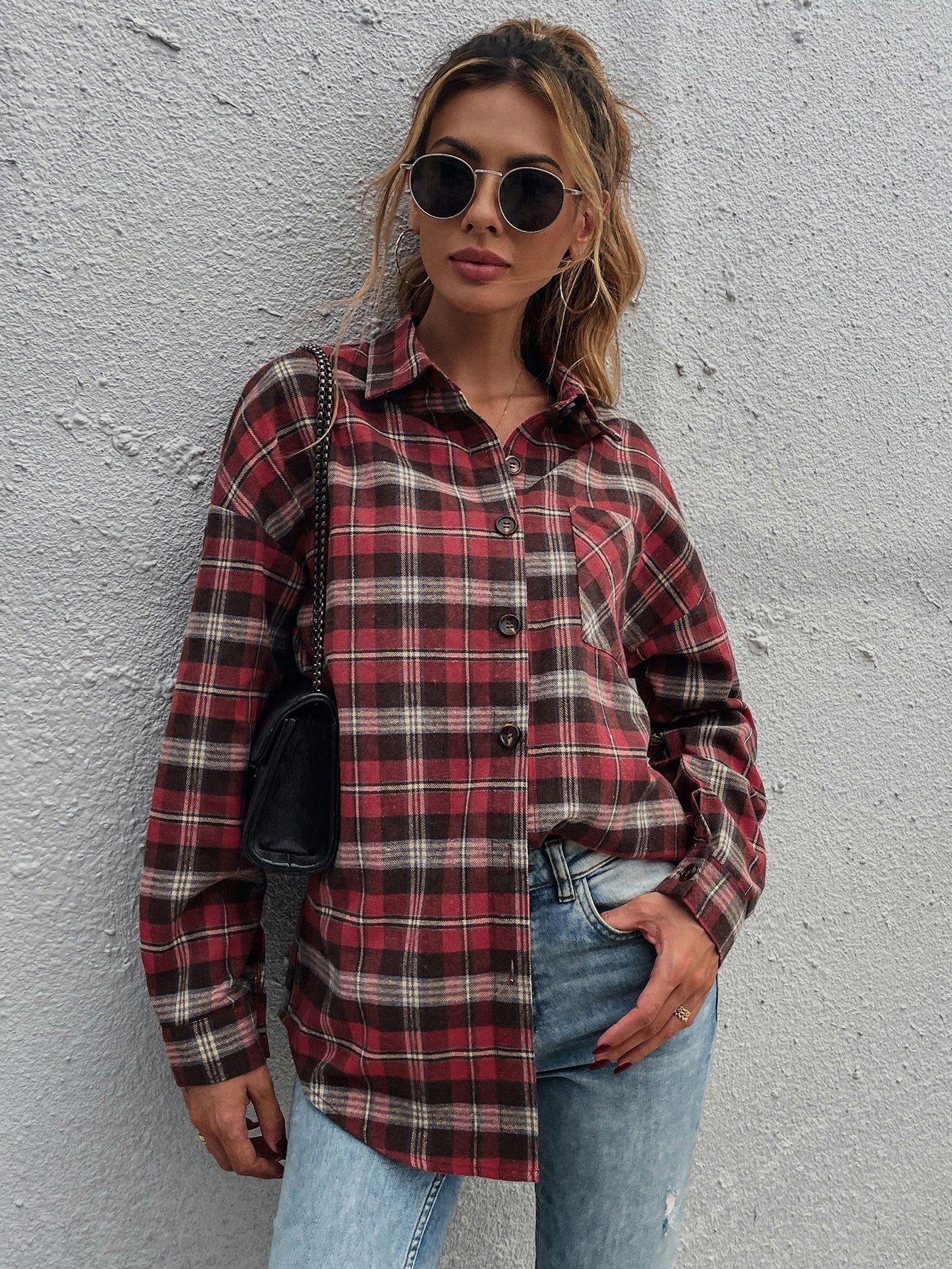 Plaid drop shirt Sai Feel