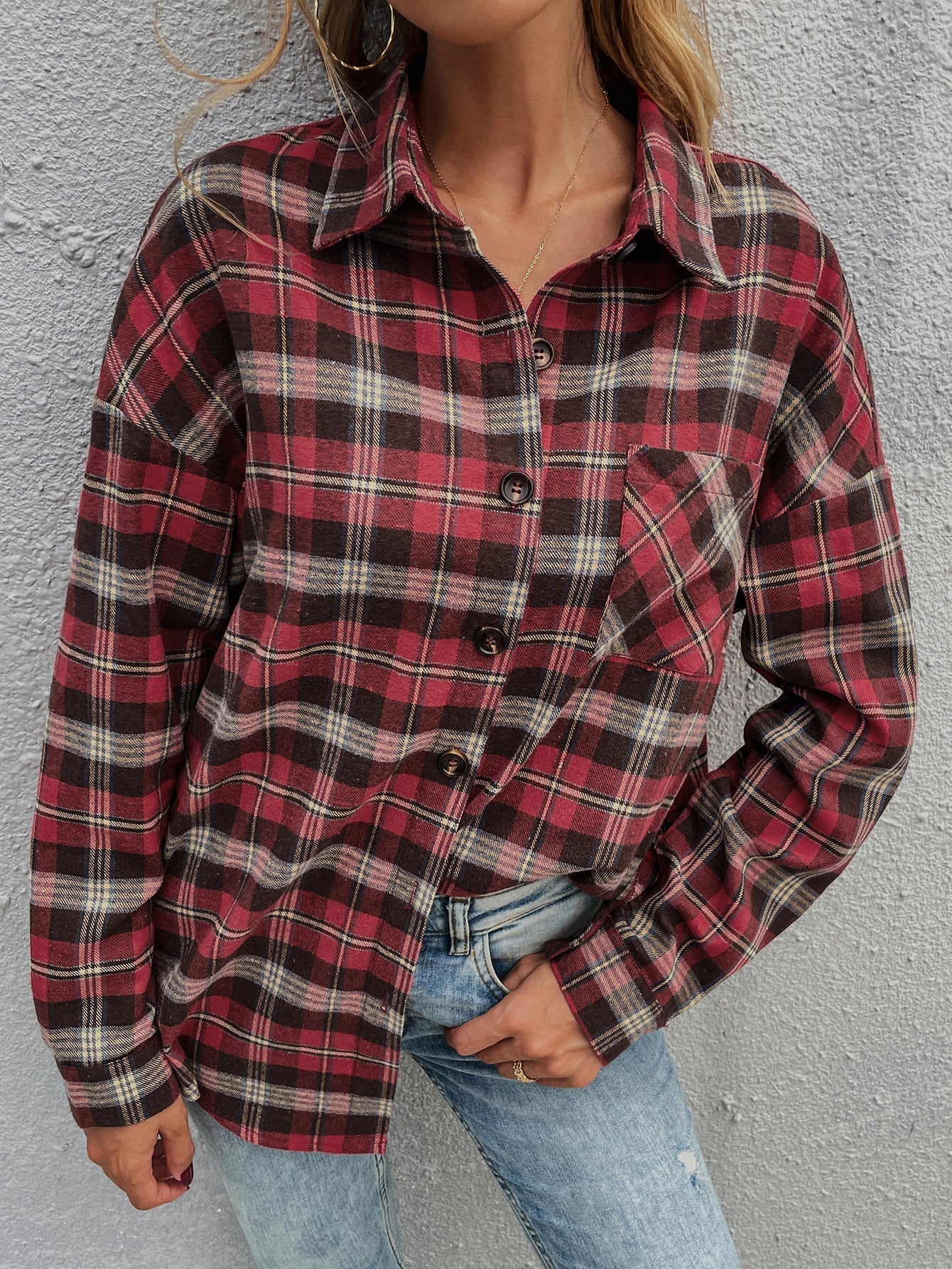 Plaid drop shirt Sai Feel