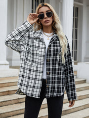 Plaid drop single-breasted cardigan jacket Sai Feel