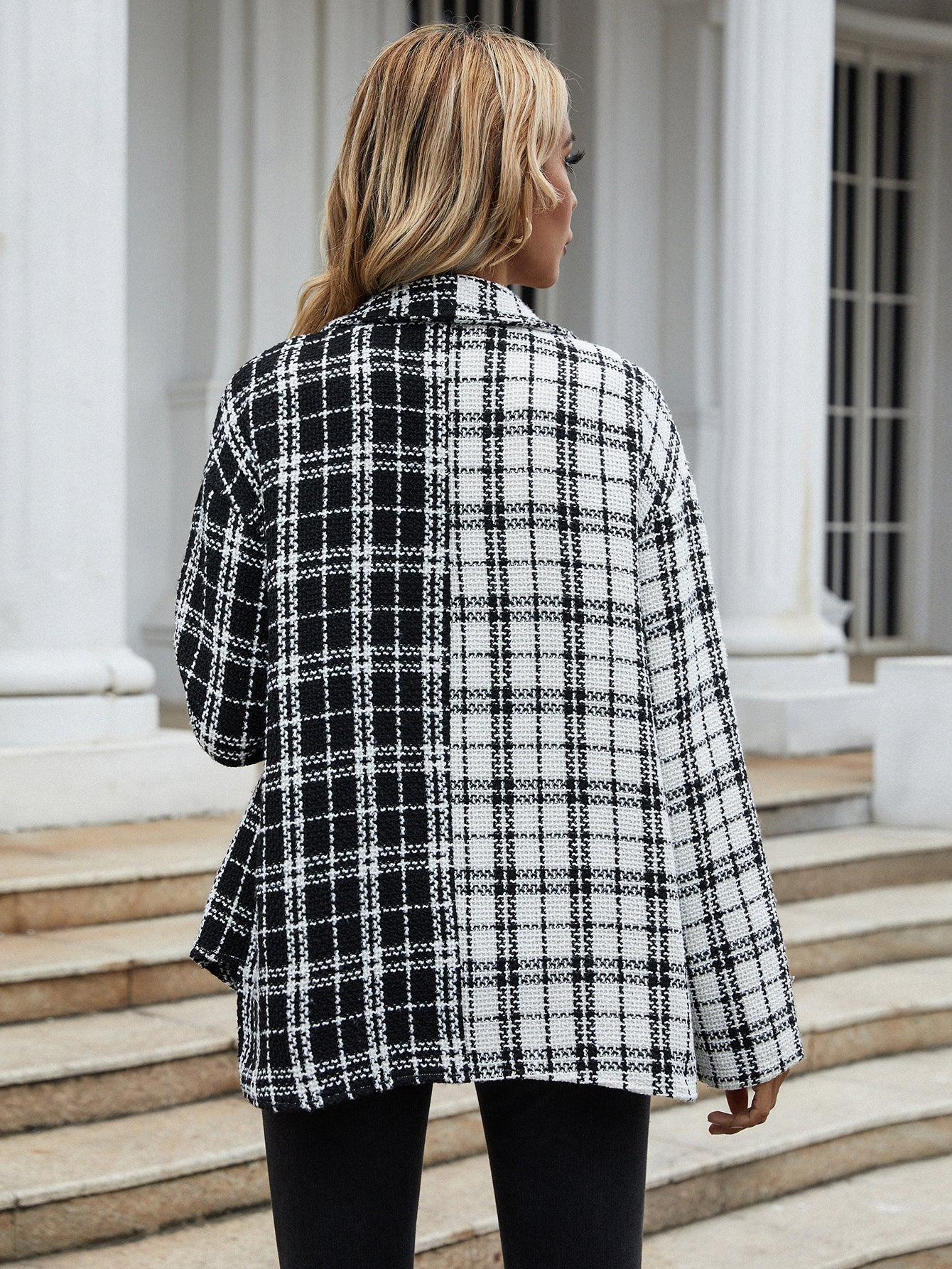 Plaid drop single-breasted cardigan jacket Sai Feel