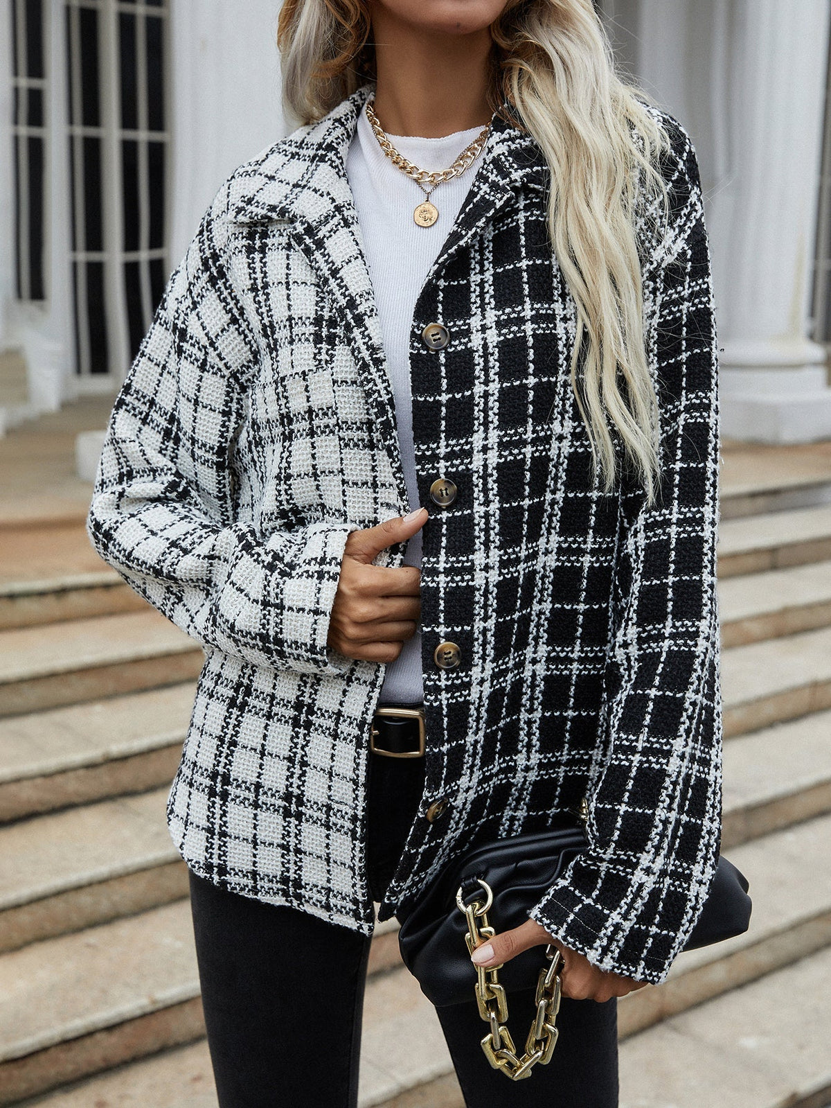 Plaid drop single-breasted cardigan jacket Sai Feel