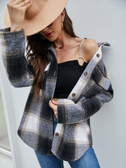 Plaid drop stitching long-sleeved casual jacket Sai Feel