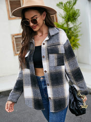 Plaid drop stitching long-sleeved casual jacket Sai Feel