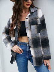 Plaid drop stitching long-sleeved casual jacket Sai Feel