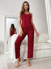 Plain Lace Spaghetti Straps Top And Pants Pajamas Set Sai Feel