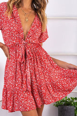 Plunging Front Tie Dress Sai Feel