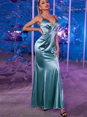 Plunging Neck Backless Mermaid Hem Satin Prom Dress Sai Feel