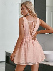 Plunging Neck Ruched Tie Back Lace Dress Sai Feel