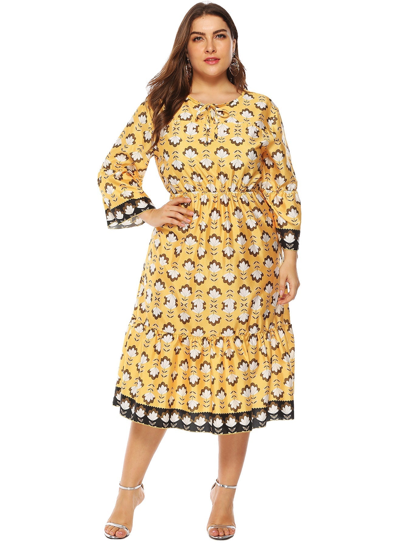 Plus All Over Print Tie Front Dress Sai Feel