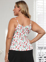 Plus Cherry Print Ruched Bust Peplum Cami Top Sai Feel