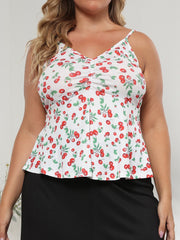 Plus Cherry Print Ruched Bust Peplum Cami Top Sai Feel