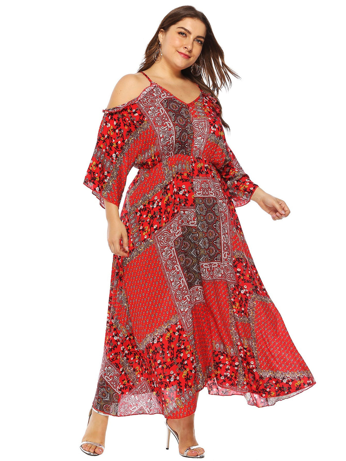 Plus Cold Shoulder Tie Back Tribal Dress Sai Feel