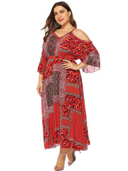 Plus Cold Shoulder Tie Back Tribal Dress Sai Feel