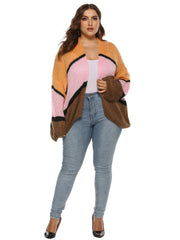 Plus Colorblock Striped Drop Shoulder Cardigan Sai Feel
