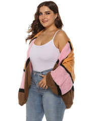 Plus Colorblock Striped Drop Shoulder Cardigan Sai Feel