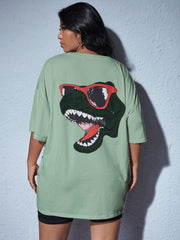 Plus Dinosaur Print Drop Shoulder Oversized Tee Sai Feel