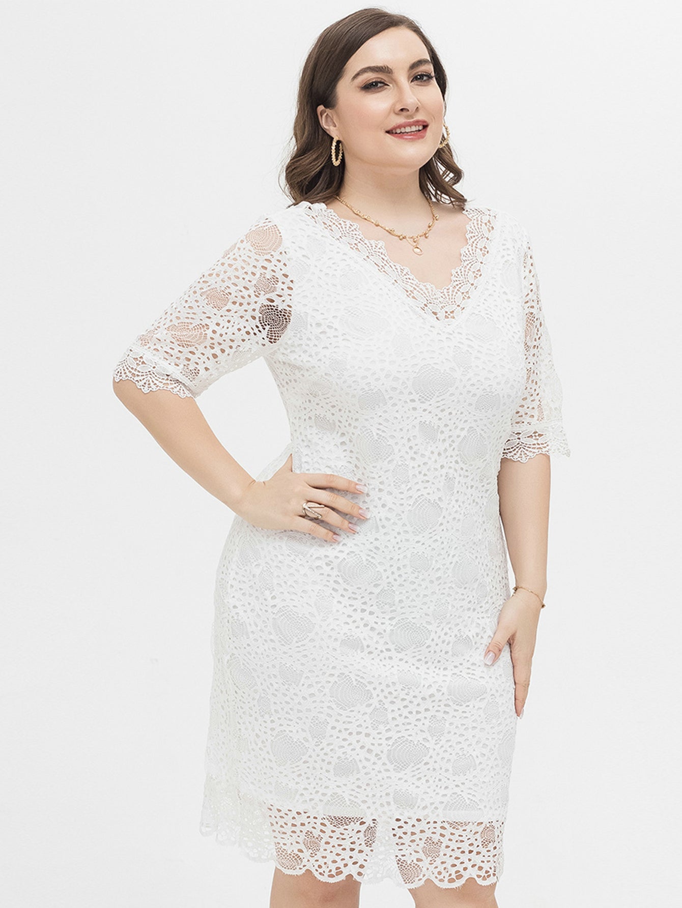 Plus Floral Lace Overlay Dress Sai Feel