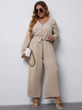 Plus Half Button Front Belted Jumpsuit Sai Feel