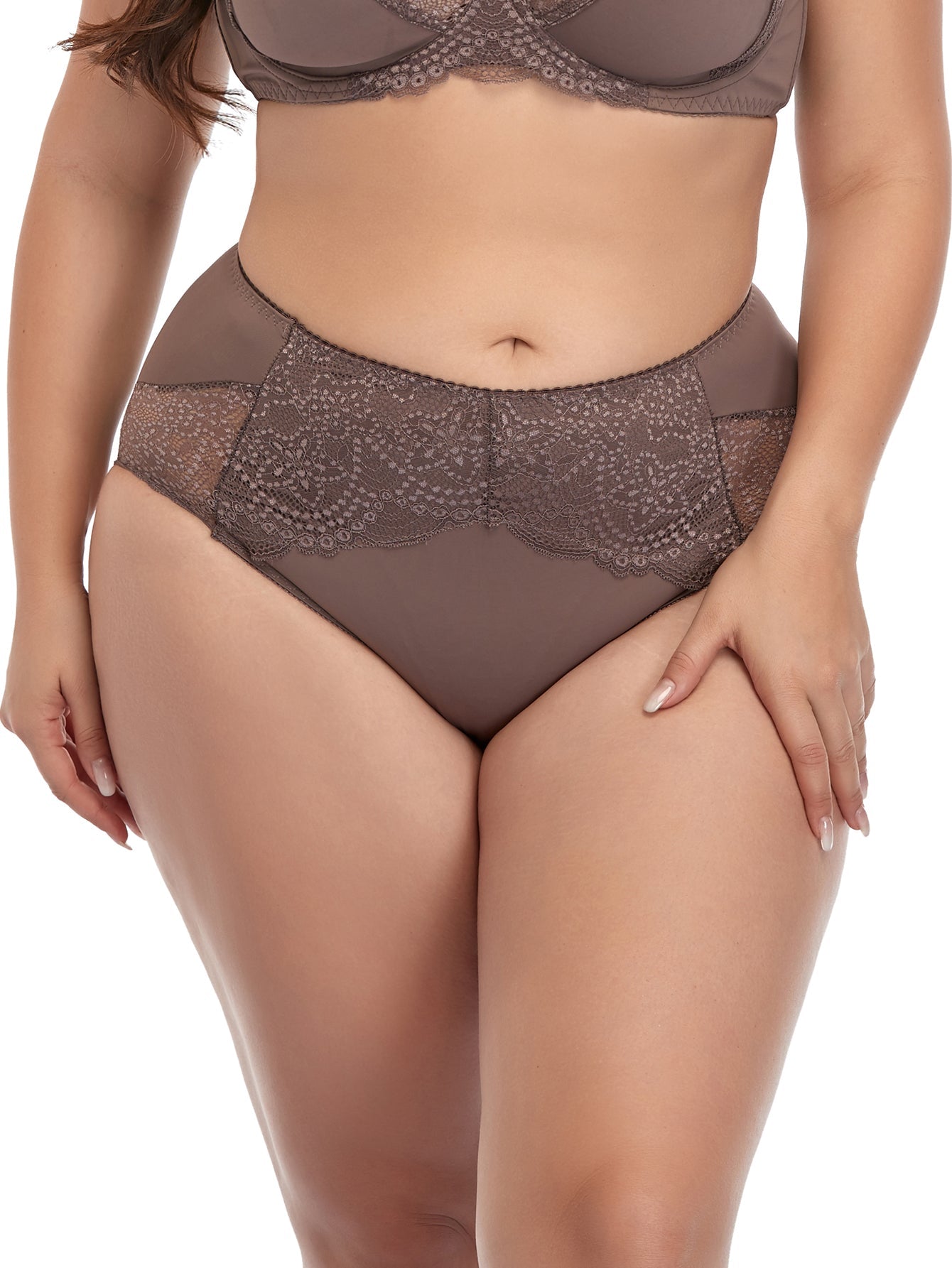 Plus Mid High Waist Contrast Lace Panty Sai Feel