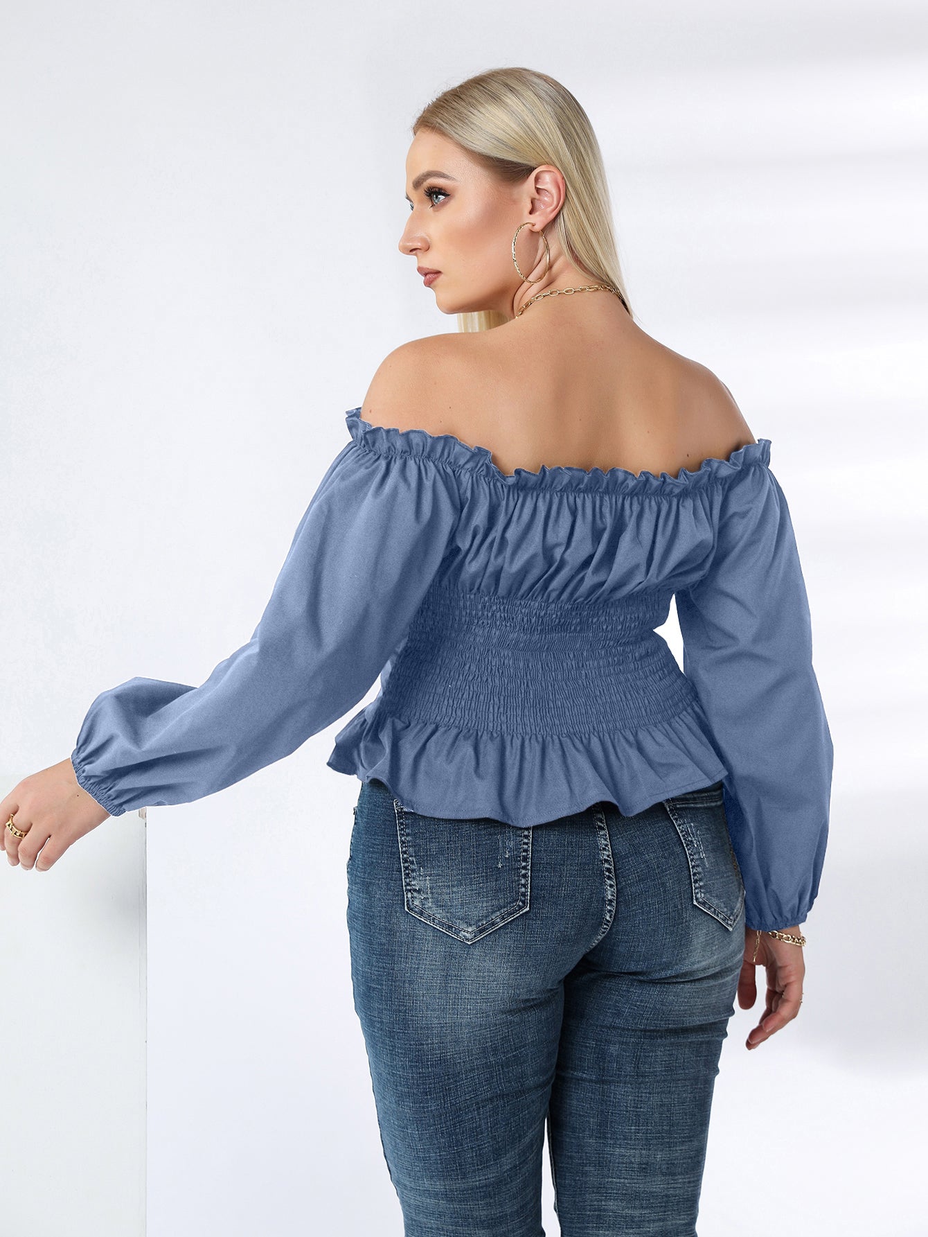 Plus Off Shoulder Lace Up Ruffle Hem Peplum Blouse Sai Feel