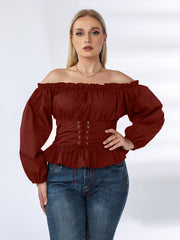 Plus Off Shoulder Lace Up Ruffle Hem Peplum Blouse Sai Feel