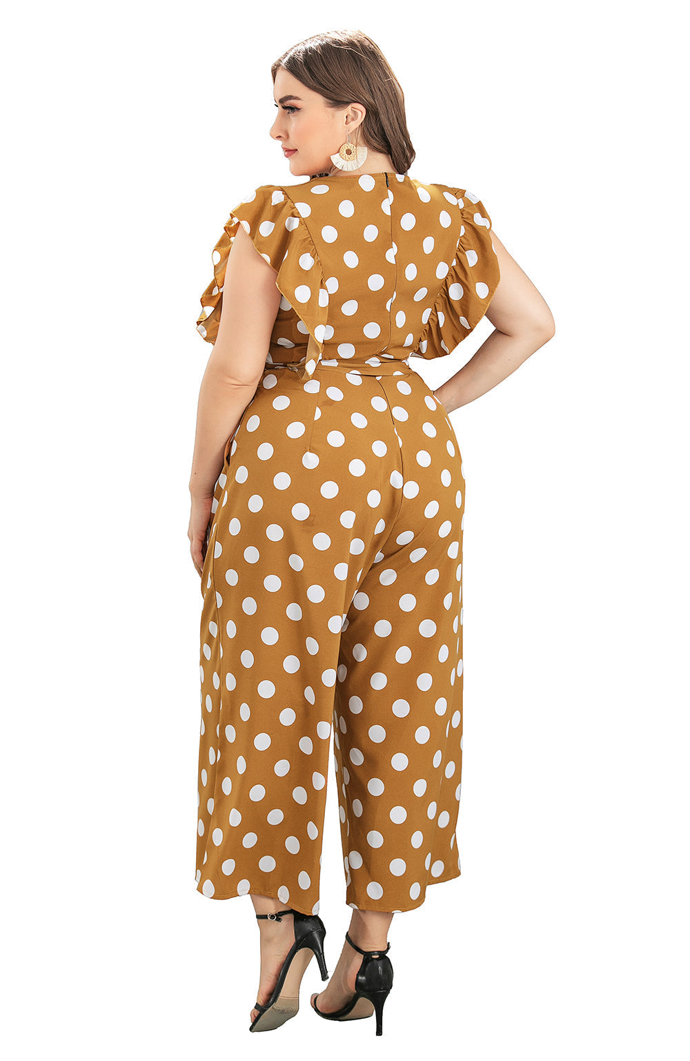 Plus Polka Dot Frill Trim Cami Jumpsuit Sai Feel