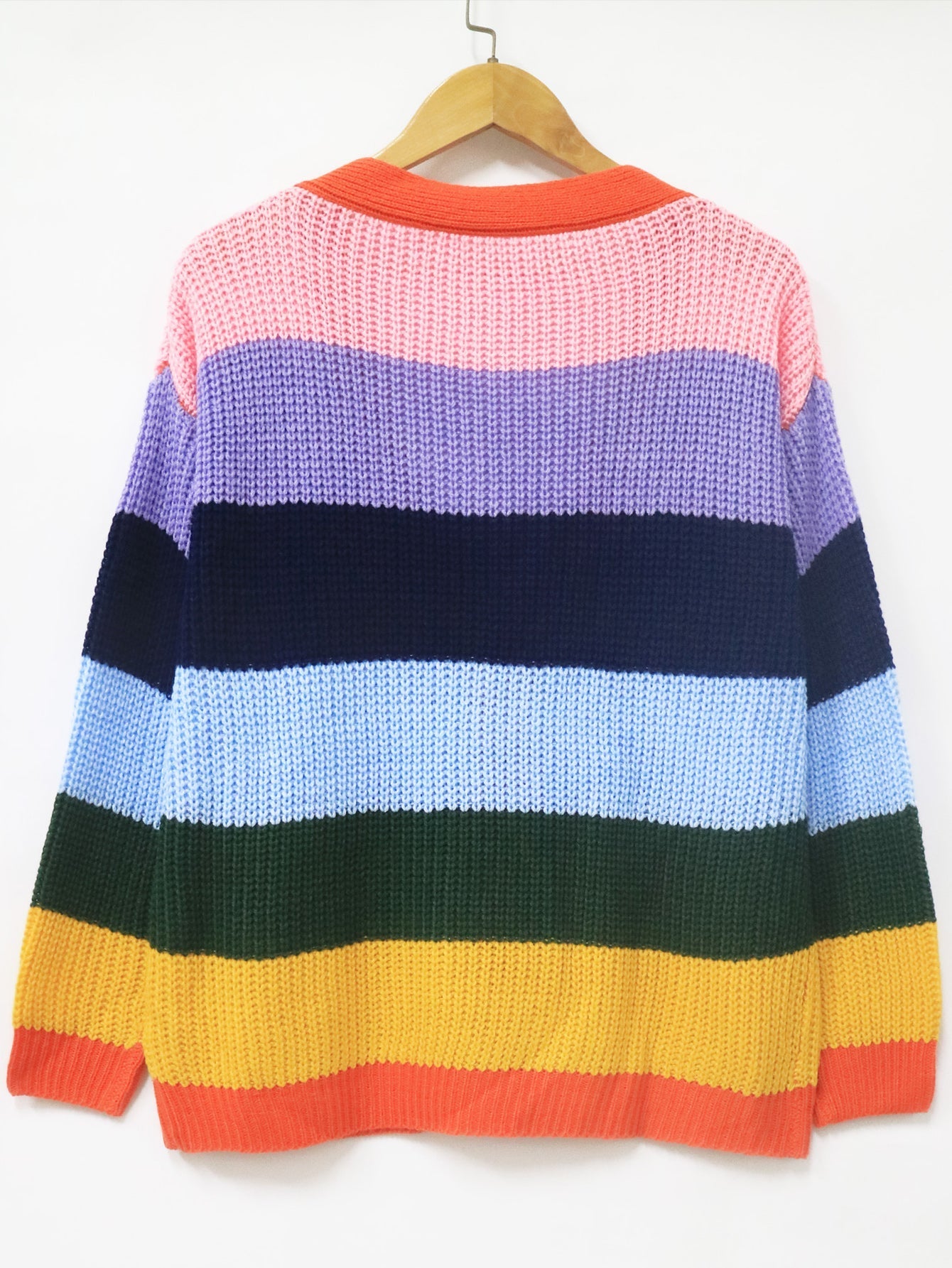 Plus Rainbow Striped Pattern Cardigan Sai Feel