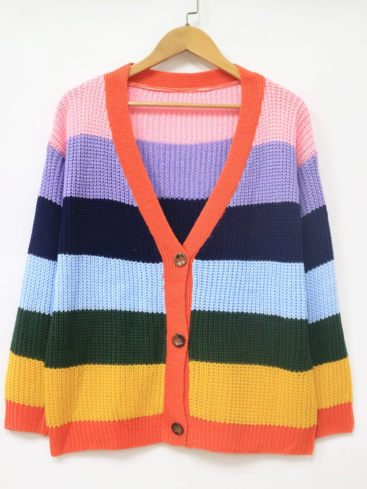 Plus Rainbow Striped Pattern Cardigan Sai Feel