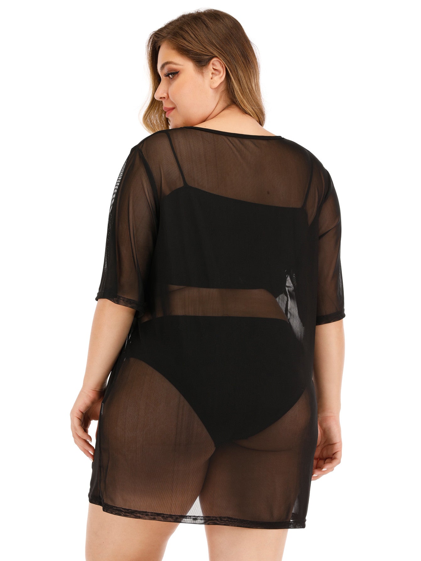 Plus Sequins Lip Pattern Sheer Mesh Cover Up Sai Feel