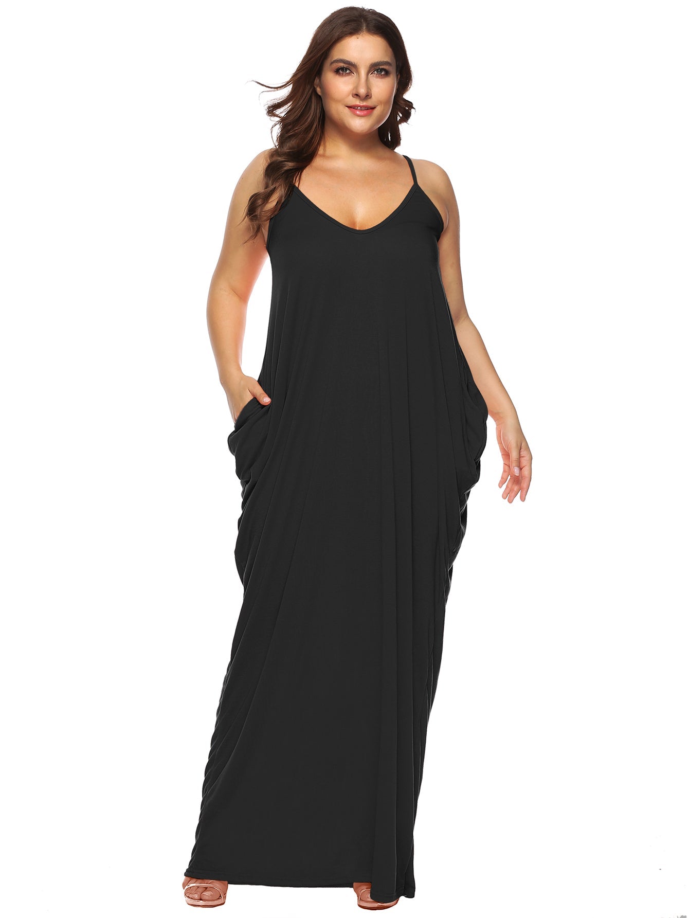 Plus Side Draped Pocket Cami Maxi Dress Sai Feel