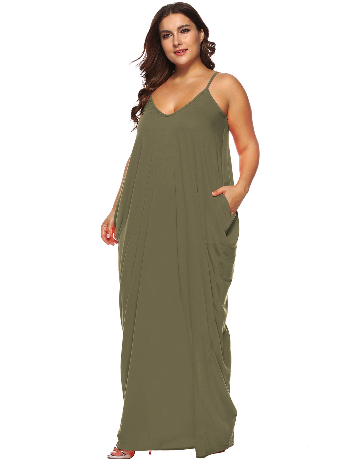 Plus Side Draped Pocket Cami Maxi Dress Sai Feel