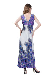 Plus Size 6XL Peacock Double V-neck Print High Elastic Waist Maxi Dress Beach Dress Sai Feel