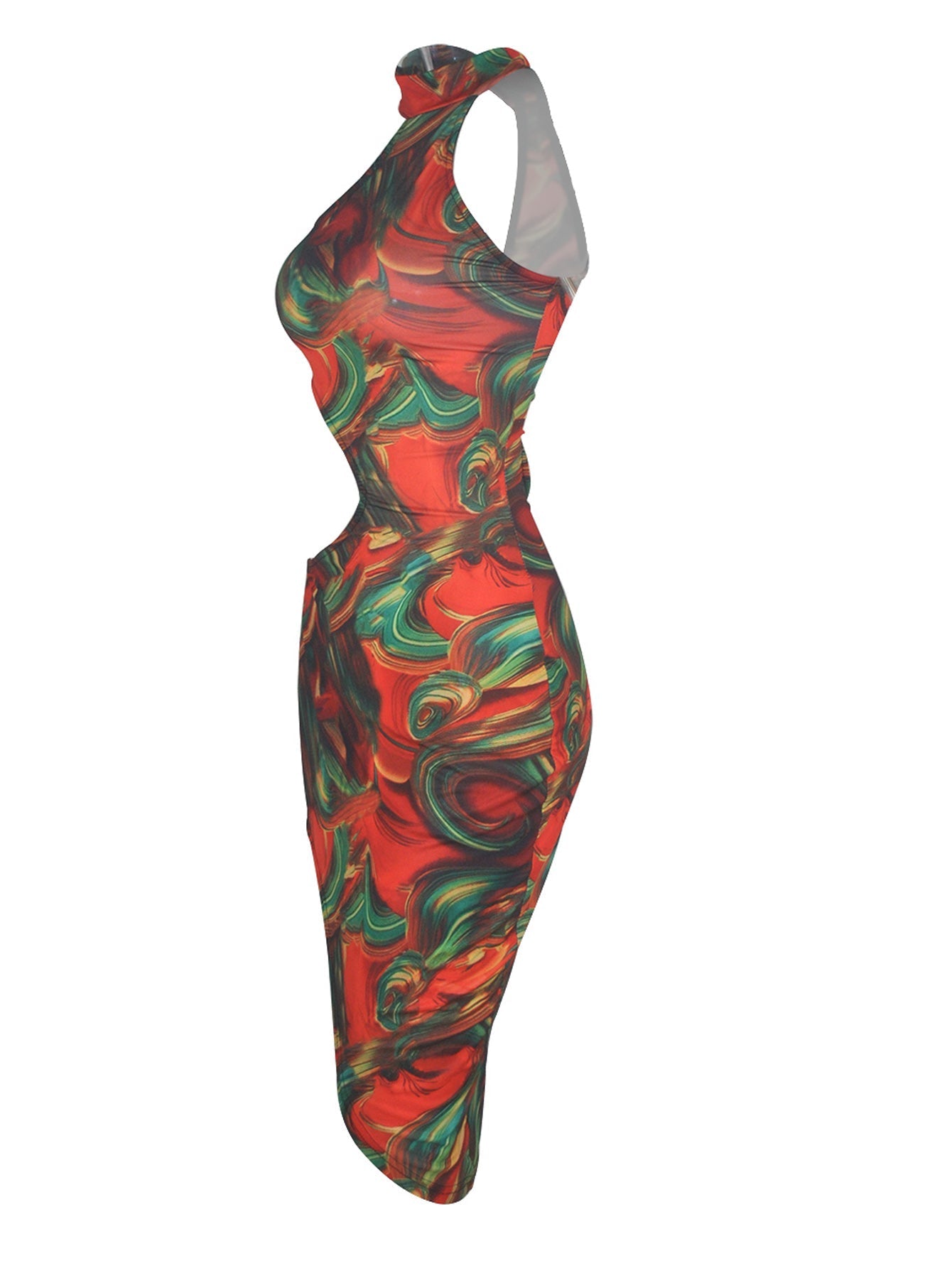 Plus Size Abstract Print Cut Out Waist Bodycon Dress Sai Feel