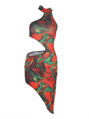 Plus Size Abstract Print Cut Out Waist Bodycon Dress Sai Feel